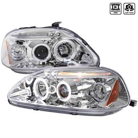 SPEC-D TUNING 96-98 Honda Civic Halo LED Projector Chrome 2LHP-CV96-TM